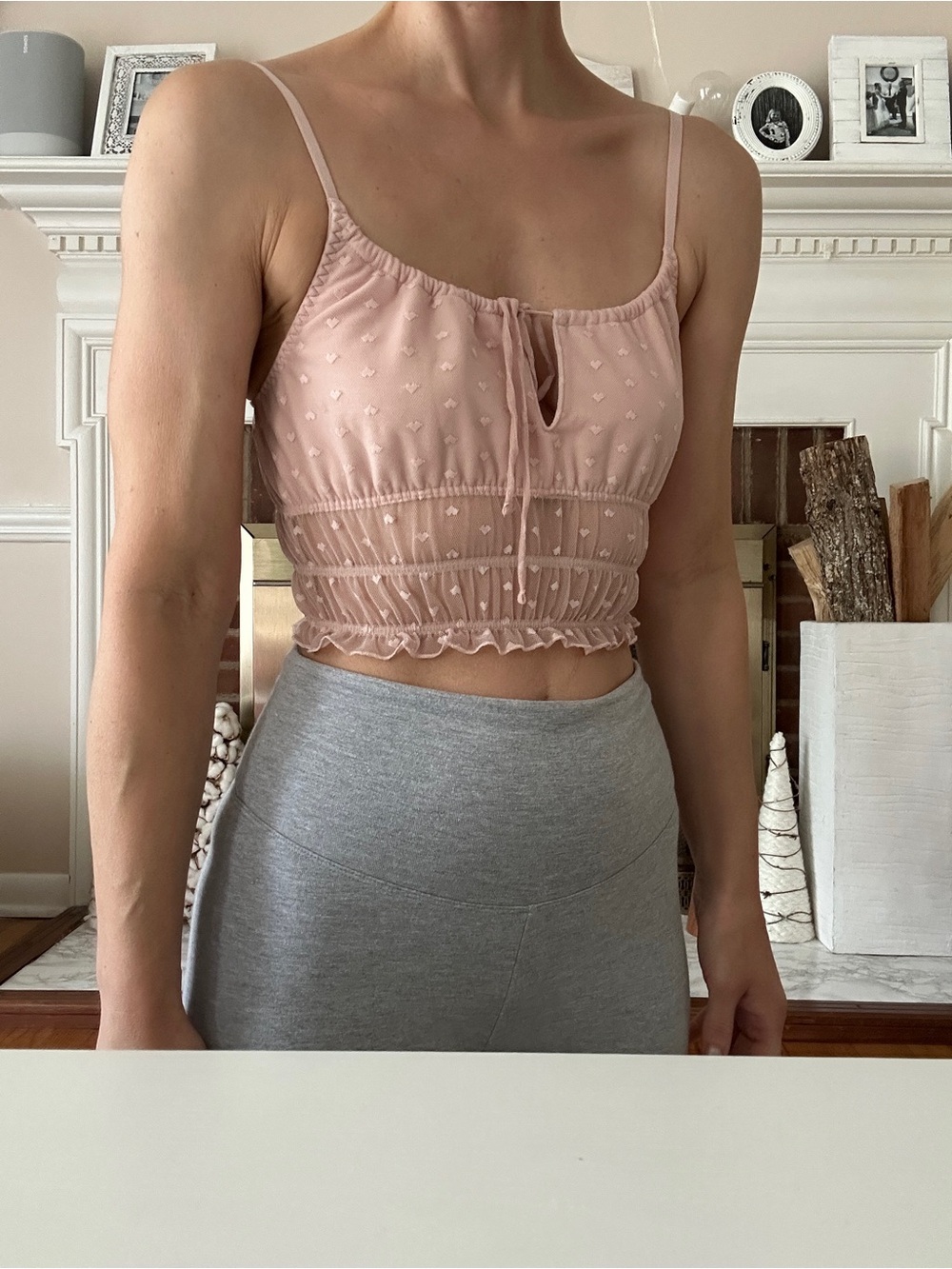 Gilly Hicks Dusty Pink Heart Mesh Crop Cami